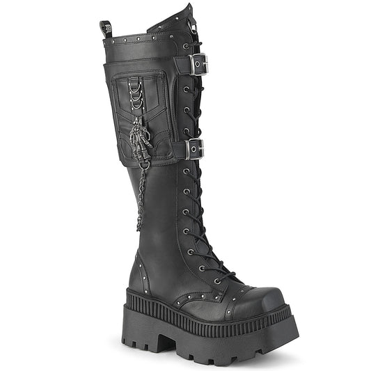 WRATH-205 3 1/4" Chunky Heel, 2" Square-Toe PF Knee BT, Inside Zip