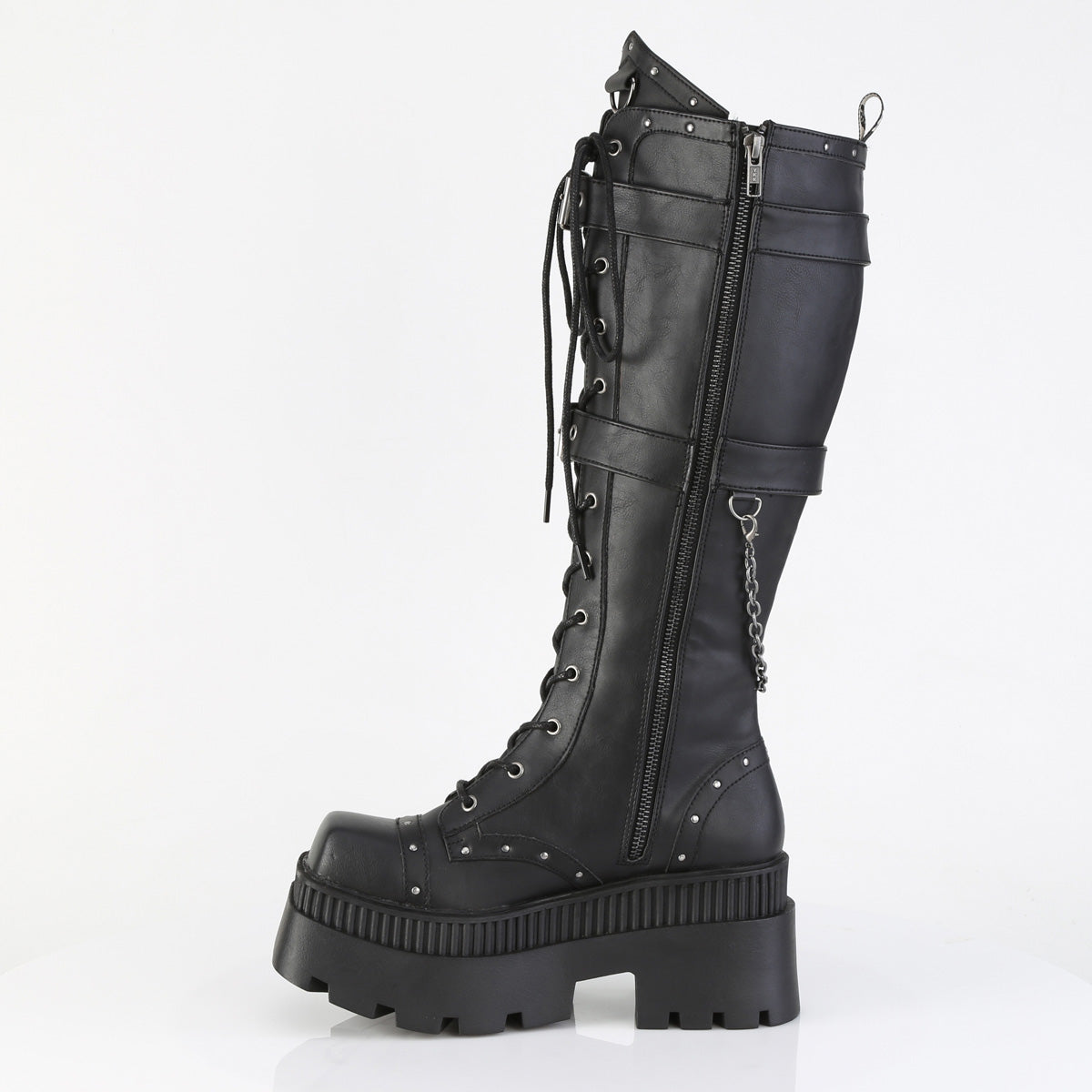 WRATH-205 3 1/4" Chunky Heel, 2" Square-Toe PF Knee BT, Inside Zip