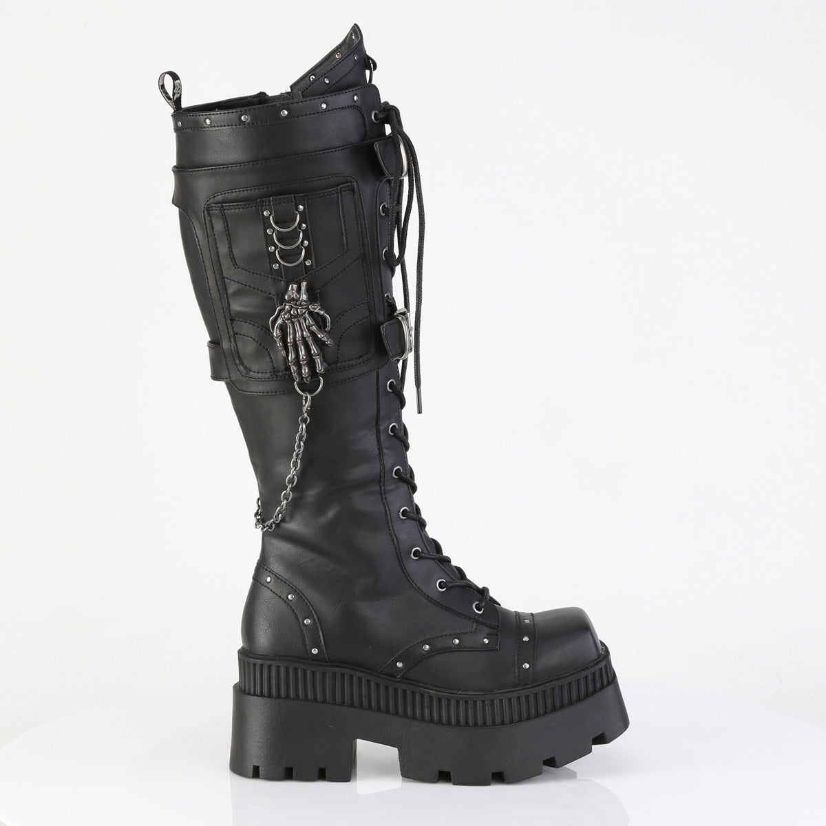 WRATH-205 3 1/4" Chunky Heel, 2" Square-Toe PF Knee BT, Inside Zip