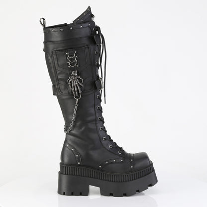 WRATH-205 3 1/4" Chunky Heel, 2" Square-Toe PF Knee BT, Inside Zip