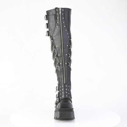 WRATH-310 3 1/4" Chunky Heel, 2" Square-Toe PF Thigh Boot, Inside Zip