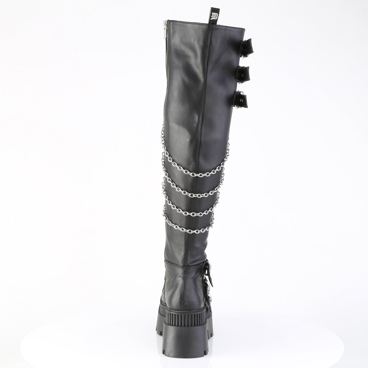 WRATH-310 3 1/4" Chunky Heel, 2" Square-Toe PF Thigh Boot, Inside Zip