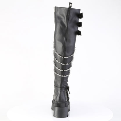 WRATH-310 3 1/4" Chunky Heel, 2" Square-Toe PF Thigh Boot, Inside Zip