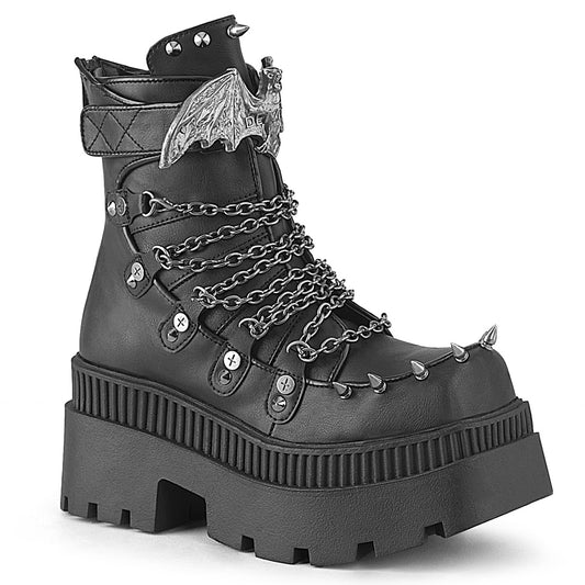 WRATH-55 3 1/4" Chunky Heel, 2" Square-Toe PF Ankle BT, Back Zip