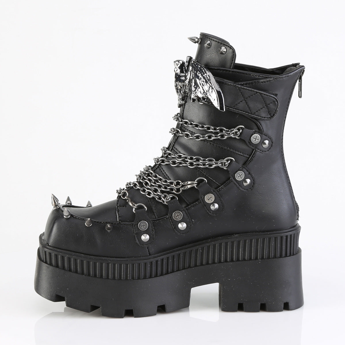 WRATH-55 3 1/4" Chunky Heel, 2" Square-Toe PF Ankle BT, Back Zip