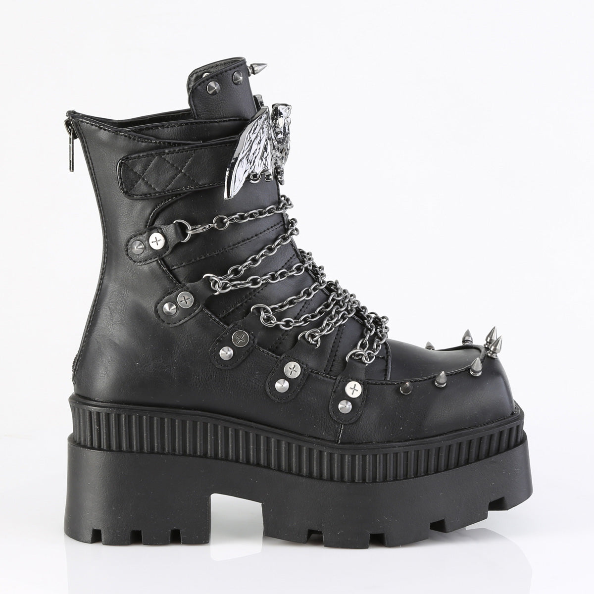 WRATH-55 3 1/4" Chunky Heel, 2" Square-Toe PF Ankle BT, Back Zip