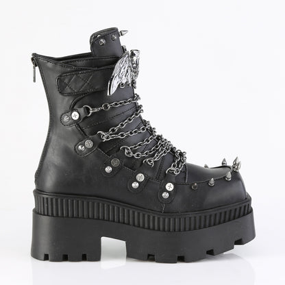 WRATH-55 3 1/4" Chunky Heel, 2" Square-Toe PF Ankle BT, Back Zip