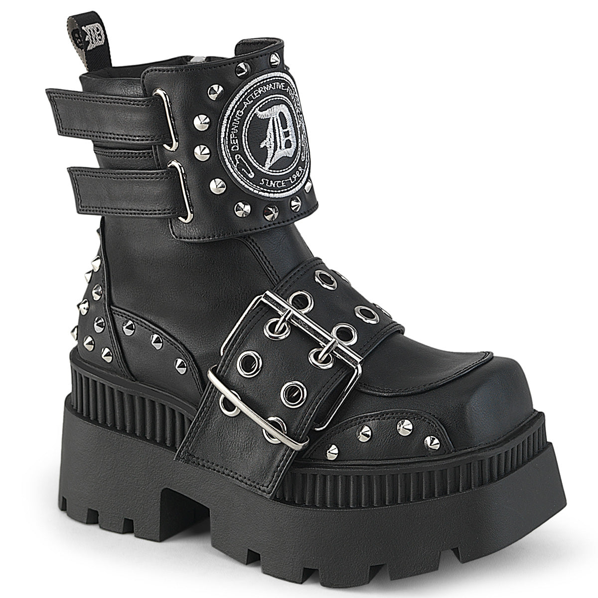 WRATH-58 3 1/4" Chunky Heel, 2" Square-Toe PF Ankle Boot, Inside Zip