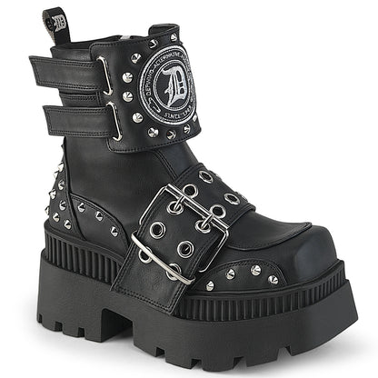 WRATH-58 3 1/4" Chunky Heel, 2" Square-Toe PF Ankle Boot, Inside Zip