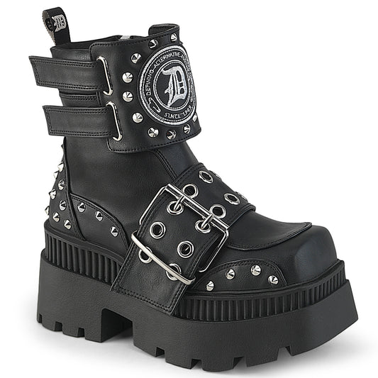 WRATH-58 3 1/4" Chunky Heel, 2" Square-Toe PF Ankle Boot, Inside Zip