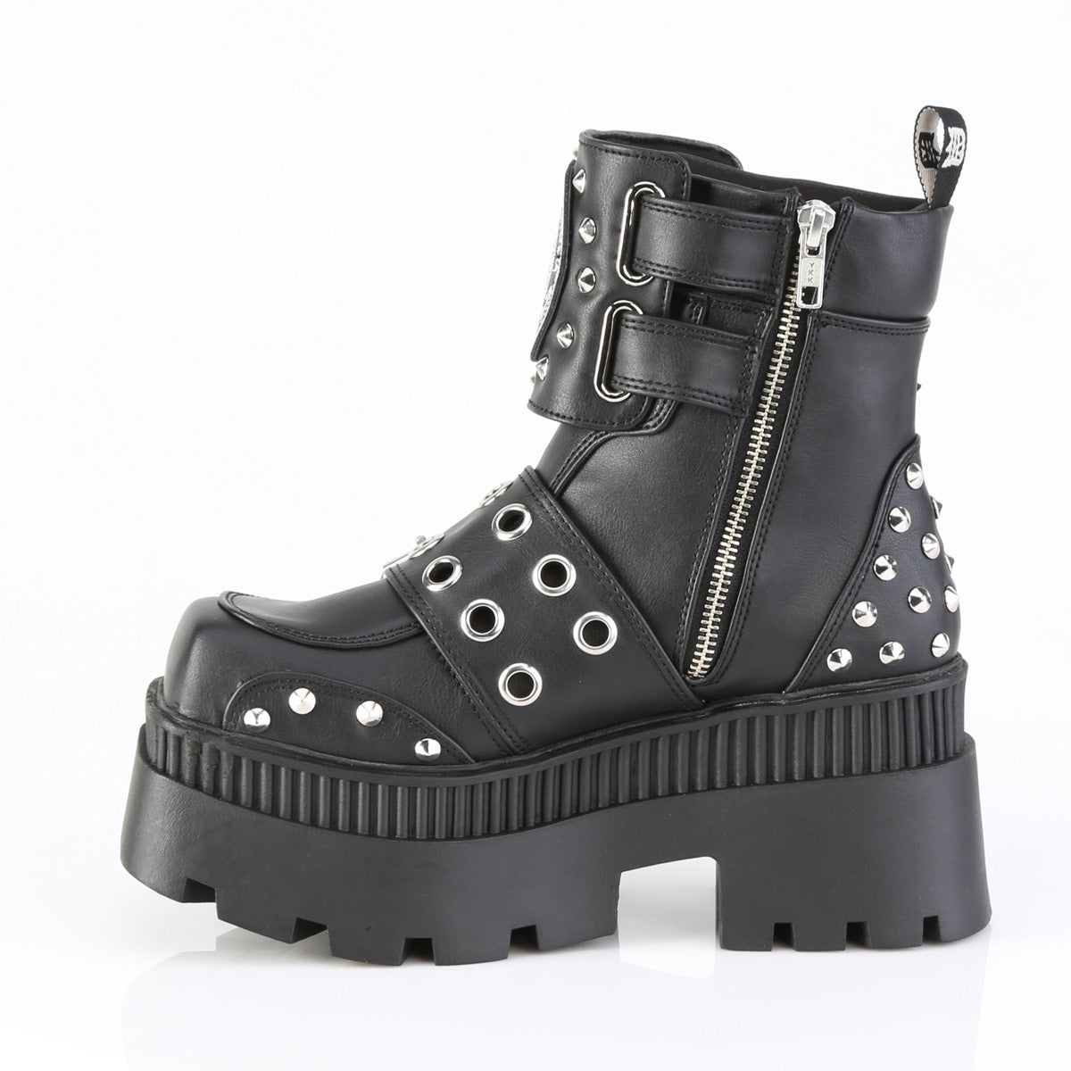 WRATH-58 3 1/4" Chunky Heel, 2" Square-Toe PF Ankle Boot, Inside Zip