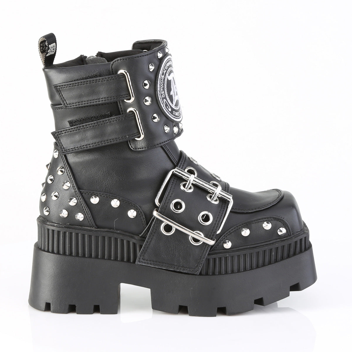 WRATH-58 3 1/4" Chunky Heel, 2" Square-Toe PF Ankle Boot, Inside Zip