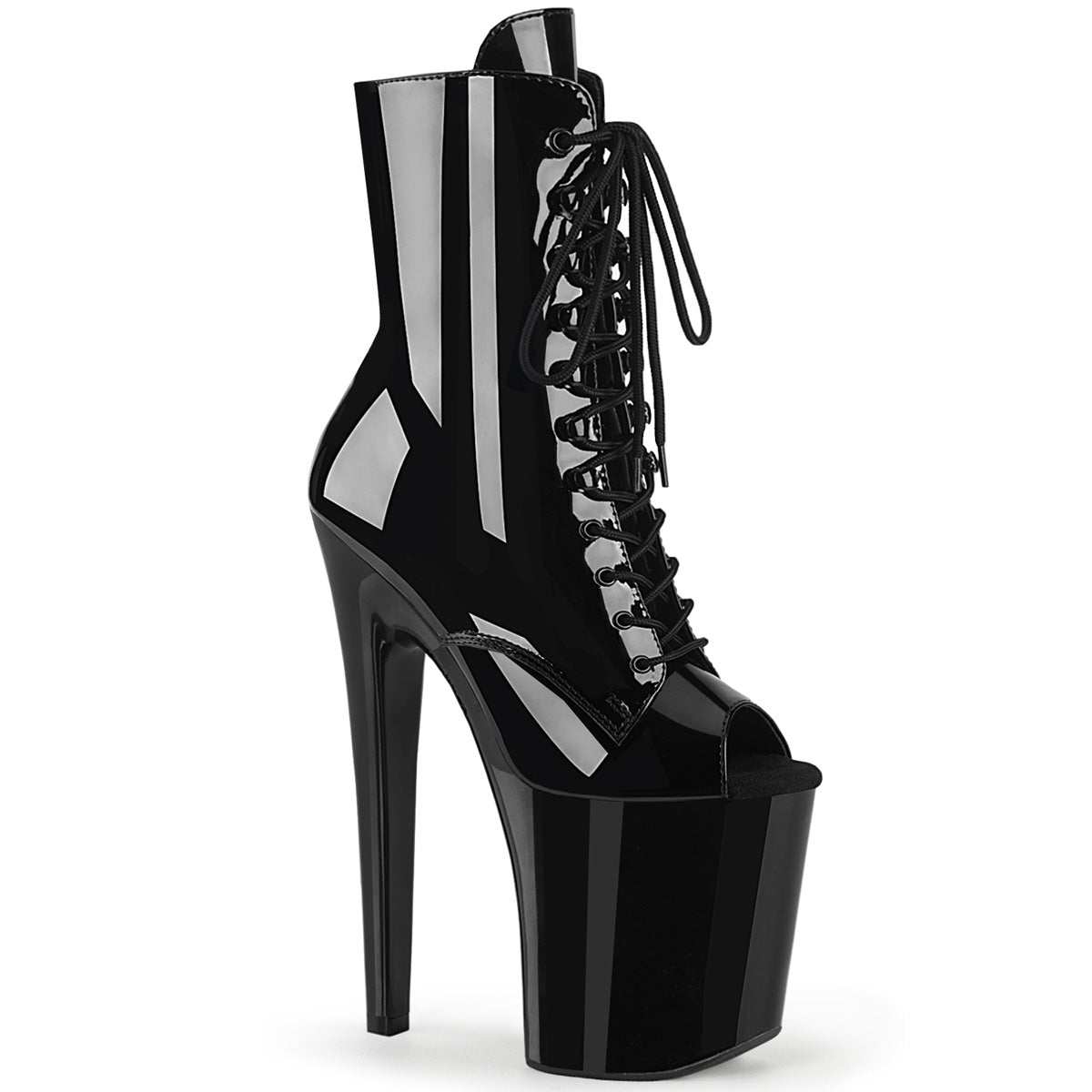 XTREME-1021 8" Heel, 4" PF Peep Toe Lace-Up Ankle Boot, Side Zip