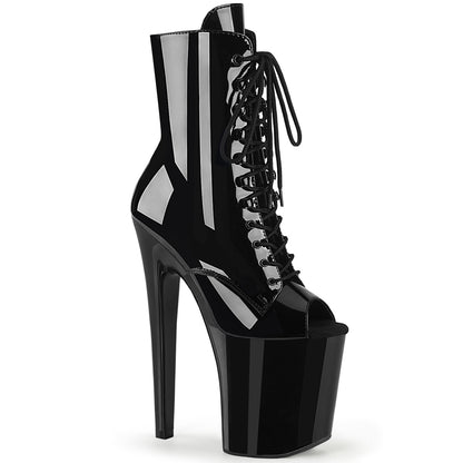 XTREME-1021 8" Heel, 4" PF Peep Toe Lace-Up Ankle Boot, Side Zip