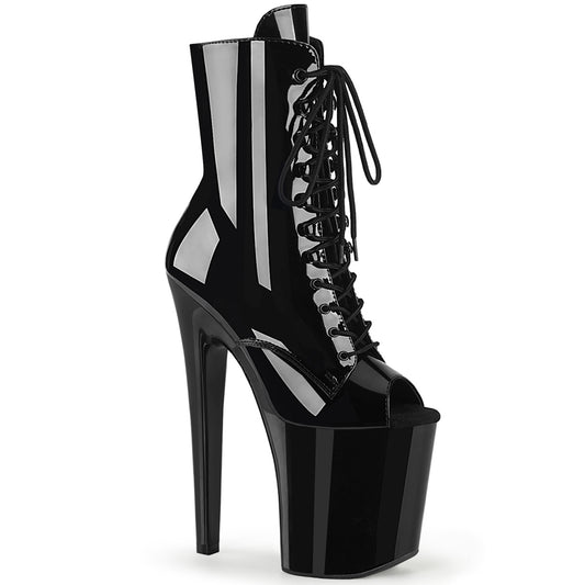XTREME-1021 8" Heel, 4" PF Peep Toe Lace-Up Ankle Boot, Side Zip