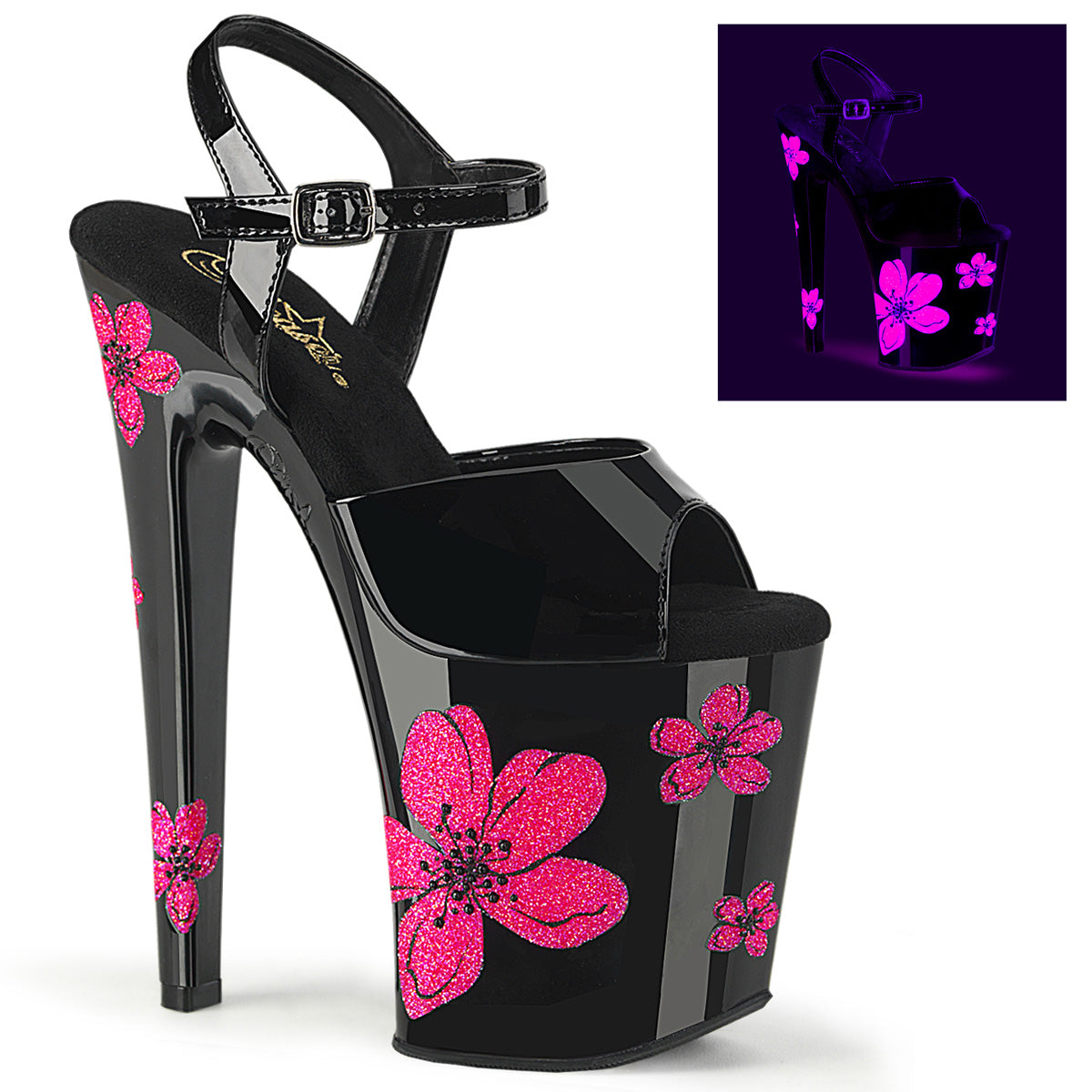 XTREME-809HB 8" Heel, 4" PF Ankle Strap Sandal w/Hibiscus Flowers