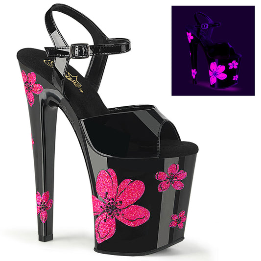 XTREME-809HB 8" Heel, 4" PF Ankle Strap Sandal w/Hibiscus Flowers