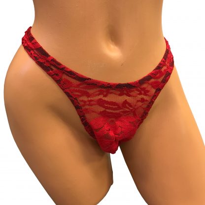 Sissy Pouch Lace Bong Thong Red