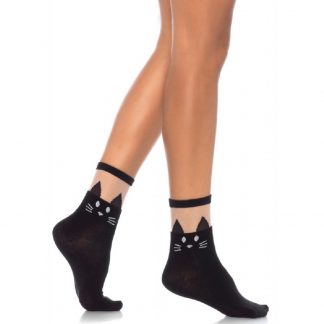 Black Cat opaque anklet with sheer top O/S BLACK