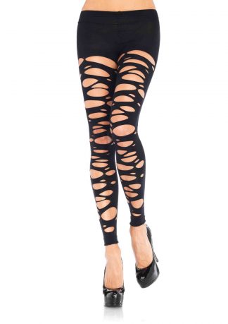 Tattered footless tights O/S BLACK