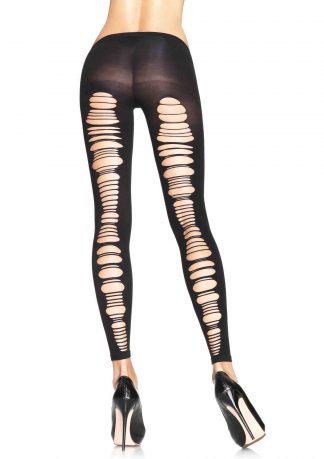 Spandex shredded back opaque footless tights O/S BLACK