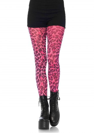 Neon leopard print opaque tights O/S NEON PINK