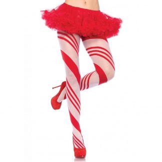 Spandex sheer candy striped pantyhose O/S RED/WHITE