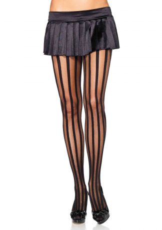 Sheer pantyhose with opaque vertical stripes O/S BLACK