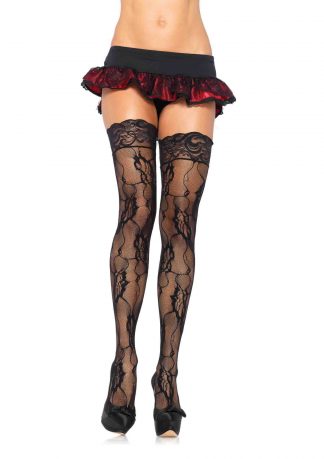 Romantic Rose Lace Thigh Hi with Lace Top O/S BLACK