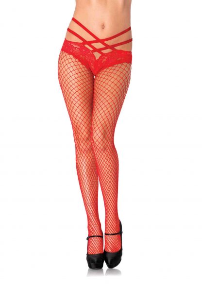 Industrial net pantyhose with cage strap lace panty