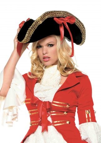 Pirate Hat With Thick Trim And Side Ribbons Topped