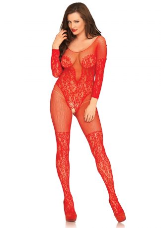 Vine Lace and Net Long Sleeved Bodystocking LA-89190