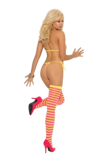 Striped String Bra, Tie Side Thong And Matching Stockings EM-1535