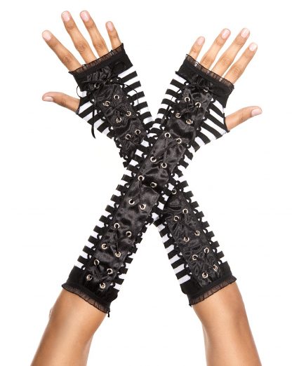 Striped Lace Up Arm Warmers ML-476