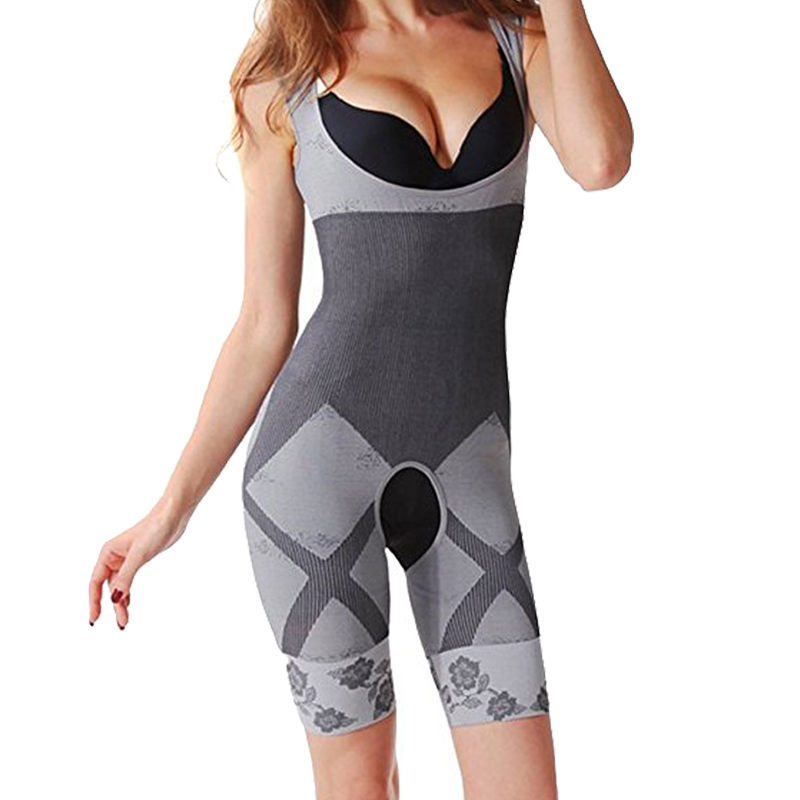 Fullness Woman Bamboo Charcoal Magic Slim Full Body Shaper Waist Cincher  Thigh Reducer Suit, S/M, Grey