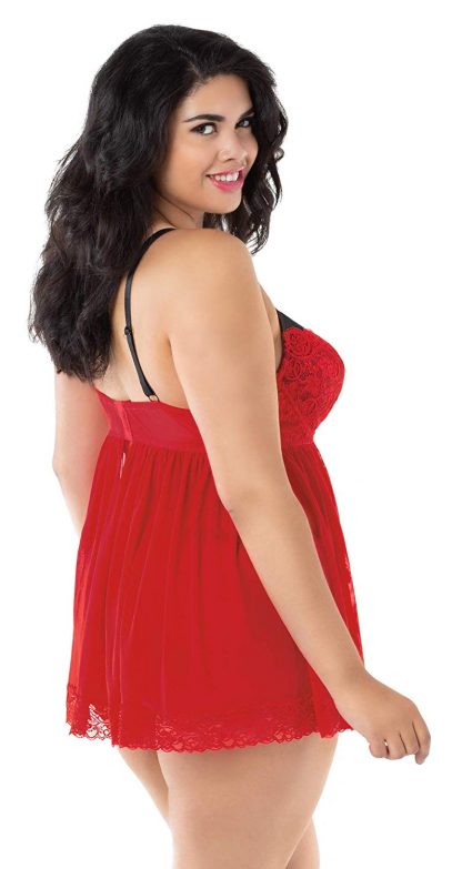 Women's Plus Size Flirty Mesh & Lace Babydoll with Matching G-string