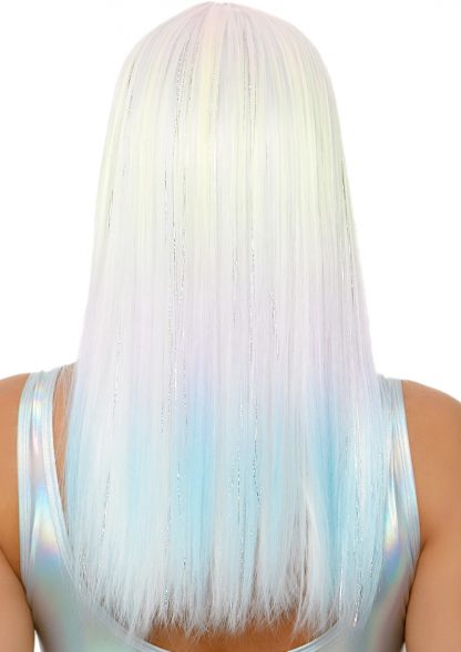 24" Straight Bang Pastel Ombre Wig With Tinsel