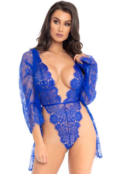 3 Piece Floral Lace Teddy With Adjustable Straps and Cheeky Thong Back Set