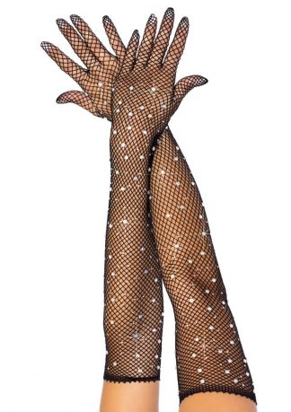 Rhinestone Fishnet Opera Length Gloves