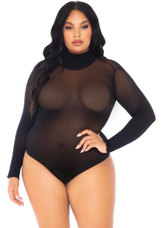 Opaque High Neck Long Sleeved Bodysuit With Snap Crotch