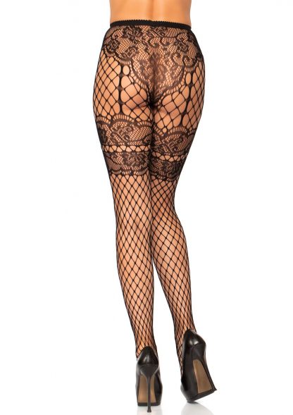 Lace French Cut Faux Garter Industrial Net Tights