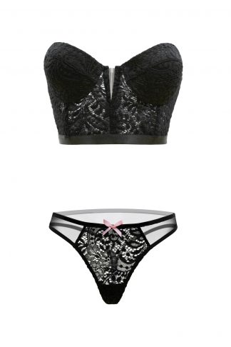Midnight Garden Bustier Crop Top and Thong Panty