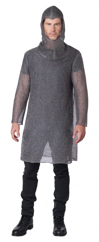 Metallic Knit Chainmail Tunic And Cowl Adult Costume