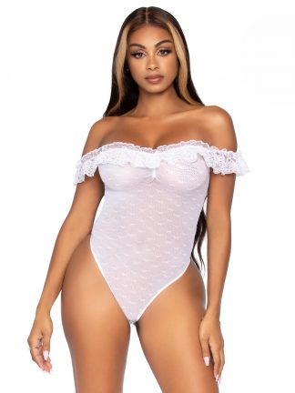 Lace Ruffle Off The Shoulder Teddy