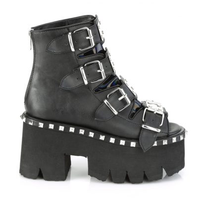 Demonia ASHES-70 3 1/2" Chunky Heel 2 1/4" PF Ankle Boot Back Metal Zip