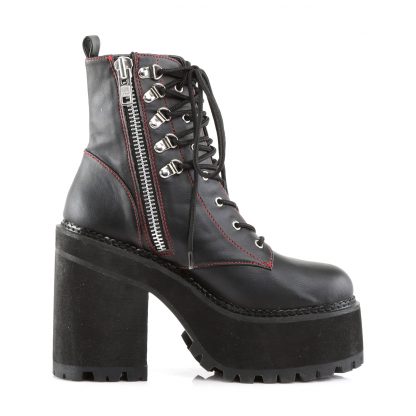 Demonia ASSAULT-100 4 3/4" Heel 2 1/4" PF D-Ring Lace-Up Ankle Boot Side Zip