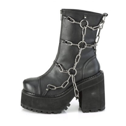 Demonia ASSAULT-66 4 3/4" Heel 2 1/4" PF Ankle Boot Front Zip