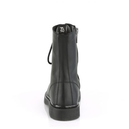 Demonia BOLT-200 1 1/4" Heel 10-Eyelet Mid Calf Unisex Vegan Boot Side Zip