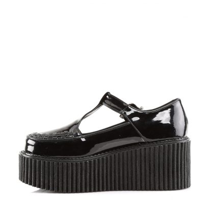 Demonia CREEPER-214 3" PF T-Strap Creeper with Side Cutout & Buckle Detail