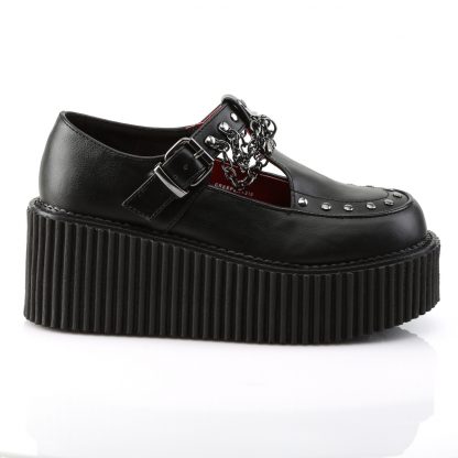 Demonia CREEPER-215 3" PF T-Strap Creeper with Side Cutout & Buckle Detail